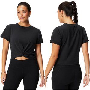 Free Yoga Twist Front Tie Tee Cropped Short Sleeve Shirt Black SZ LARGE & XL NWT